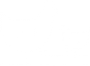 White icon of a chicken and a chick looking towards each other